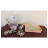 Modern Shape Crystal Vase, Clear Grapes &