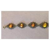 Vintage Costume Bracelet Amber Stone
