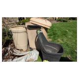 Yard Cart, (2) Trash Cans & A Leaf Bag