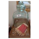 Large Green Glass Canister + Other Glassware