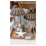 (2) Display Jars w/ Decorative Lids, Seashells &