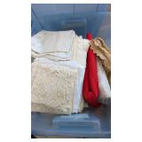 Assorted Table Linens in Tote w/ Lid