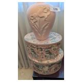 (2) Oval Boxes & A Floral Vase