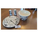 Crossword Puzzle Pattern Salt/Pepper, Plate &