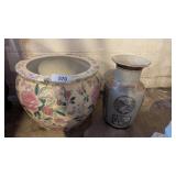 Large Planter & Vase w/ Asian Motif
