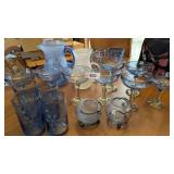 Large Quantity of Blue Snowflake Pattern Glassware