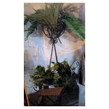 Metal & Wicker Sleigh + 40"T Metal Plant Holder w/