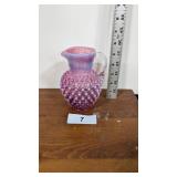 Fenton Cranberry Opalescent Hobnail Glass Pitcher