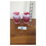 (2) Fenton Cranberry Hobnail Miniature Bud Vases
