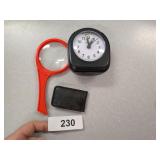 Sharp Alarm Clock, Magnifying Glass, & Other