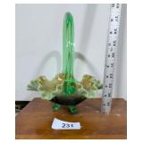 Willow Green Crystal Iridescent Art Glass Basket