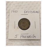 1950 Deutschland 5 Pfennig Coin