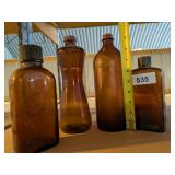 (4) Amber Vintage Glass Bottles