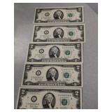 (25) Consecutive Two Dollar Bills