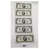 Five Consecutive 10.00 Bills Starting w/ #1313