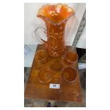 Lattice & Grape Pattern Carnival Glass Pitcher