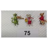 Vintage Enamel Figurine Brooches
