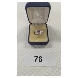 Pink & Clear Cubic Zirconia Sterling 3 Stone Ring