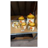 Retro "Merry Mushroom" Canister Set w/ Clock