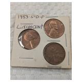 (3) 1953-S-D-P Lincoln Pennies