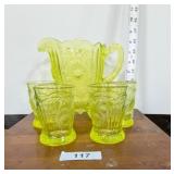 Mosser "Dahlia" Vaseline Glass Set