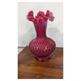 Fenton Cranberry Opalescent Hobnail Vase