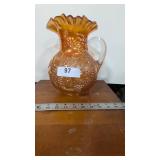 Floral & Grape Marigold Carnival Glass Pitcher