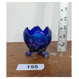 Imperial Blue Carnival Glass Footed Bowl