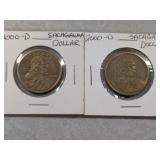 (2) 2000-D Sacagawea Dollar Coins