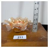 Dugan Apple Blossom Ruffled Carnival Glass Dish