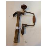 Vintage Carpenters Drill w/ Wooden Hammer