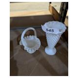 Milkglass Hobnail Vase & Basket