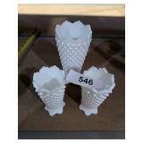 (3) Milkglass Hobnail Vases