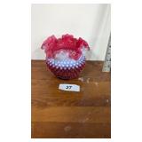 Fenton Cranberry Opalescent Hobnail Rose Bowl