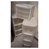 (2) Plastic Three Drawer Rolling Carts &