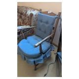Small Wood Spring Rocker w/ Blue Corduroy
