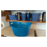 Plastic Tub w/ Tin Tubs & Travel Mugs