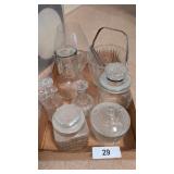 Glass Ice Bucket w/ Tongs, Cruet, +