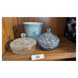 Clear Avon Powder Dish, Blue Lidded Candy Dish &