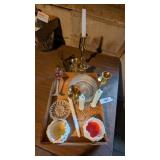 Brass Bookends Brass Candlesticks Glass Bowl &