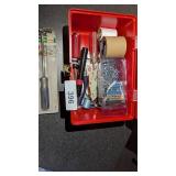 Plastic Tool Box w/ Chain, Screwdriver, Pliers, &