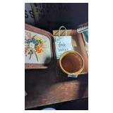 Haeger Flower Pot, Metal Tray & Gift Bag
