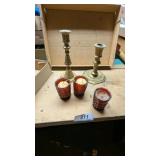 (2) Brass Like Candlesticks & Votives