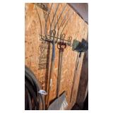 (2) Snow Shovels, Pitchfork, & Garden Hose