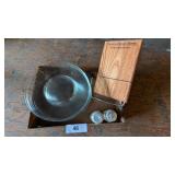 Cheese Cutter Board, (11) Glass Salad Plates &