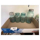 (5) Blue Fruit Jars: (2) Half Gallon