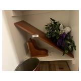 Wooden Shelf, Trash Can & Floral Angel