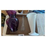 Vintage Footed Hobnail Milk Glass Vase &