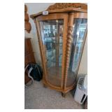Oak Curio Cabinet w/ Key & Glass Shelves