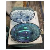Carnival Glass Fruit Bowl + Blue Fruit Bowl
